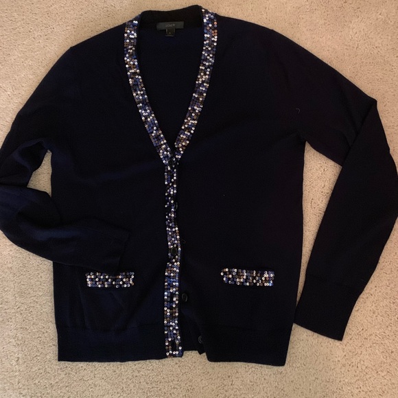 Navy-blue sweater with sequin trim. - Picture 2 of 2